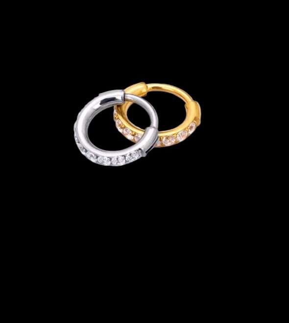 Titanium Hoop Earrings with Zircon Stones – Gold & Silver