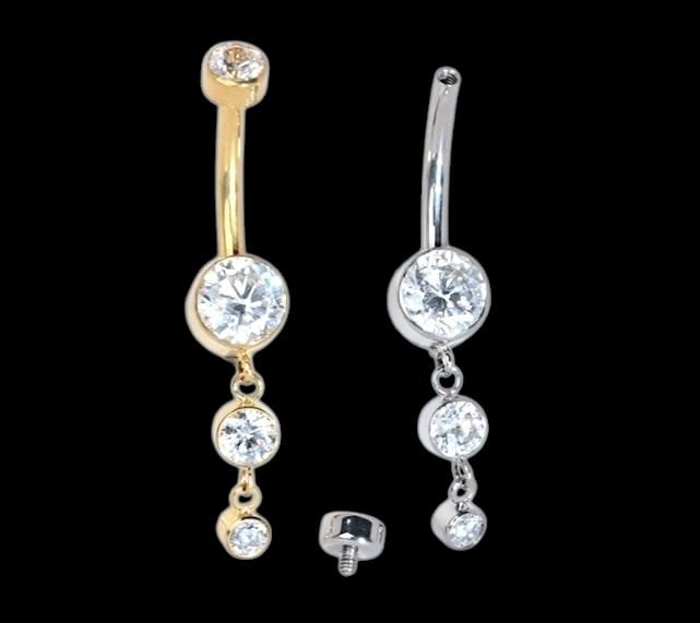 Triple Crystal Titanium Belly Ring - Image 2