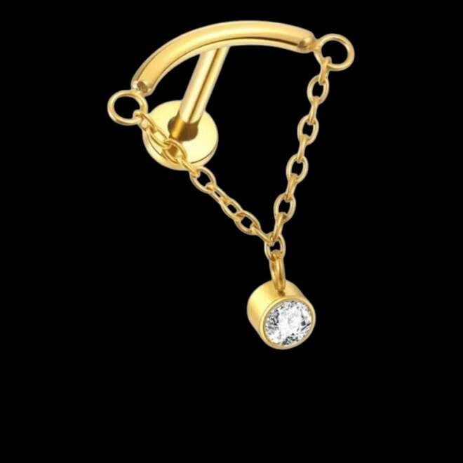 Curved Barbell with Hanging Chain & Zirconia Charm