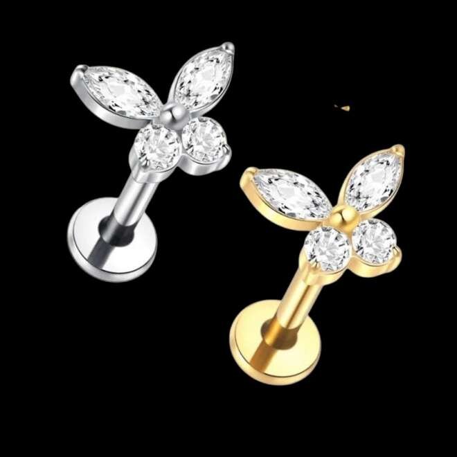 Butterfly Sparkle Titanium Stud
