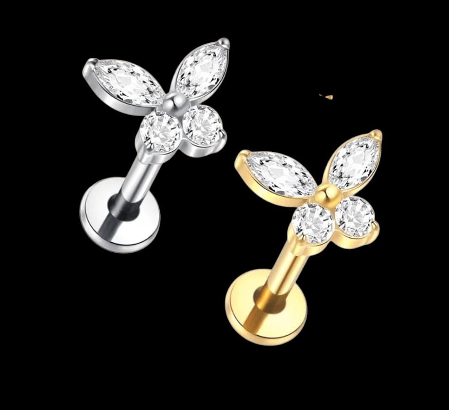 Butterfly Sparkle Titanium Stud